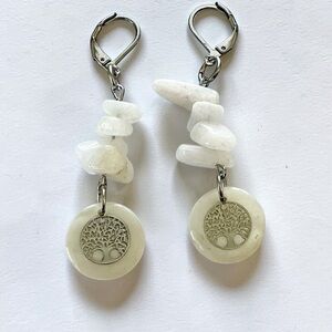 🆕 Silver Tree of Life in Shells with Gemstones Earrings-Stainless Steel